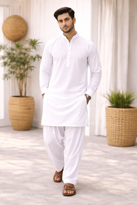 Premium White Cotton Unstitched Suit – Rozana Pehnay ke Liye Behtareen Choice